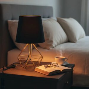 Abajur Luminária de Mesa Diamante Aramado com Cúpula em Tecido Bivolt