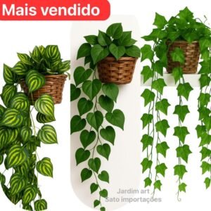 Arranjo Artificial 3 Trepadeiras com Vaso Trançado Marrom