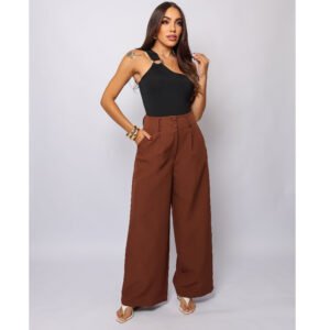 Calça Pantalona Alfaiataria Cintura Alta Wide Leg Feminina Premium