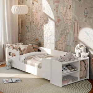 Cama Infantil Aconchego em MDF com Sapateira e Grades