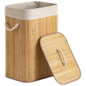 Cesto de Roupas de Bambu 50 Litros Yikasa com Forro Removível