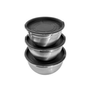 Conjunto de Bowls em Inox com Tampa Bumper 3 Peças