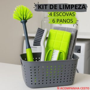 Kit de Limpeza Multiuso 10 Peças Clink com Escovas e Panos Reutilizáveis