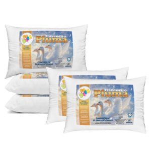 Kit Travesseiro Pluma de Ganso Sintética Antiácaro Fibra de Silicone
