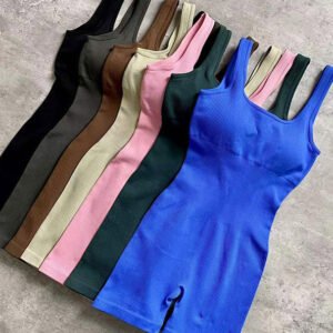 Macacão Fitness Feminino Canelado Sem Costura Levanta Bumbum