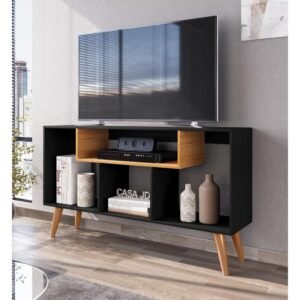 Rack Aparador para TV 43 Polegadas Zara Preto Nature em MDF