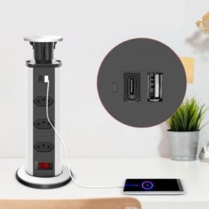 Torre de Tomada Retrátil de Embutir Mesa com USB e USB-C