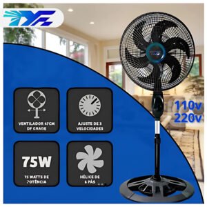 Ventilador de Coluna Turbo 40cm 6 Pás com Altura Ajustável
